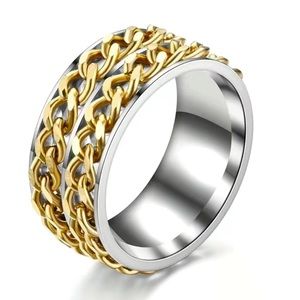 Silver & Gold Double Chain Spinner Ring – Stainless Steel Fidget Band